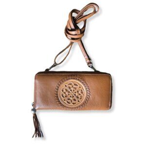 RARE Brighton Ferrara Medallion Zip Around Luggage Leather Crossbody Wallet Bag